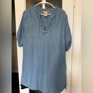 Philosophy Lace-Up chambray denim Tercel tunic dress size large
